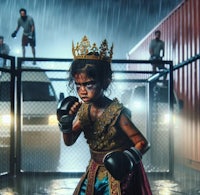 a girl in a boxing ring in the rain